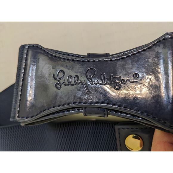 Lilly Pulitzer Lady Elastic Waist Belt M L Stretch Waistband Faux Leather Bow - Picture 3 of 6